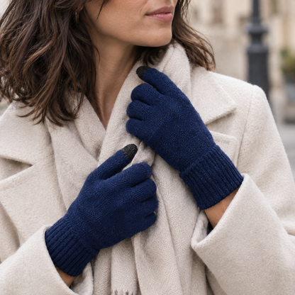 Guantes de lana merina Azul marino, secundaria lifestyle plano de manos
