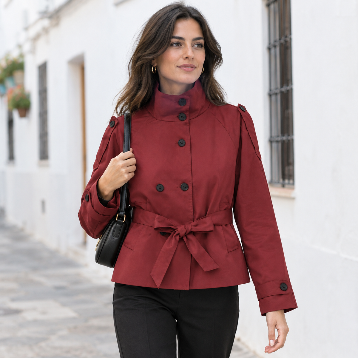 Gabardina Corta para Mujer – Granate
