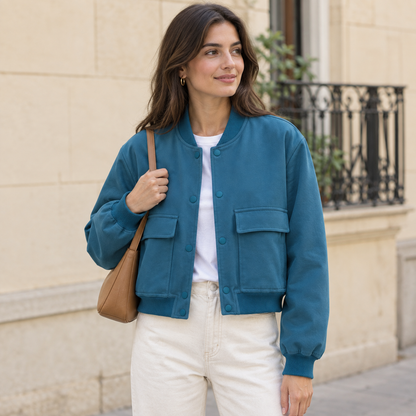 Chaqueta bomber mujer azul petróleo