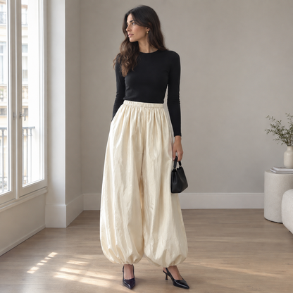 Pantalón Bombacho Satinado para Mujer – Marfil