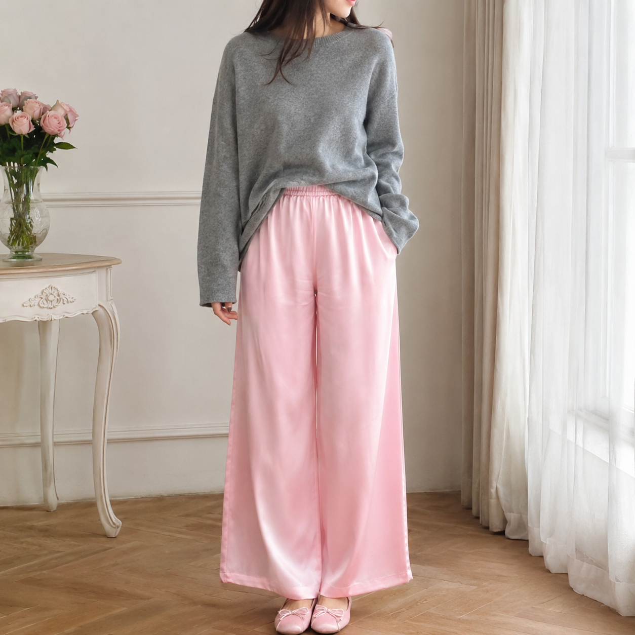 Pantalón satinado rosa