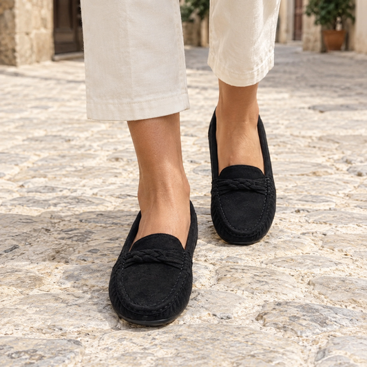 Mocasines trenzados mujer negro