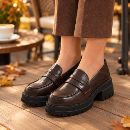 Mocasines con Plataforma Marrón - lifestyle terraza