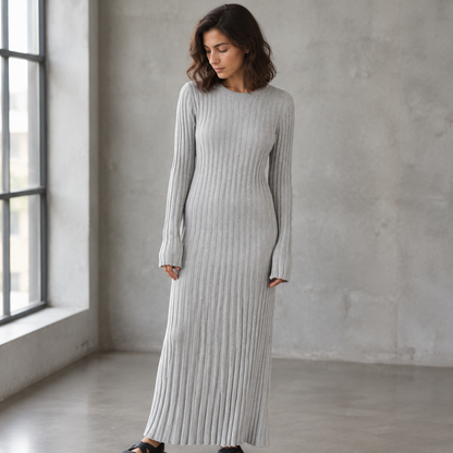 Vestido Maxi Punto Canalé Gris