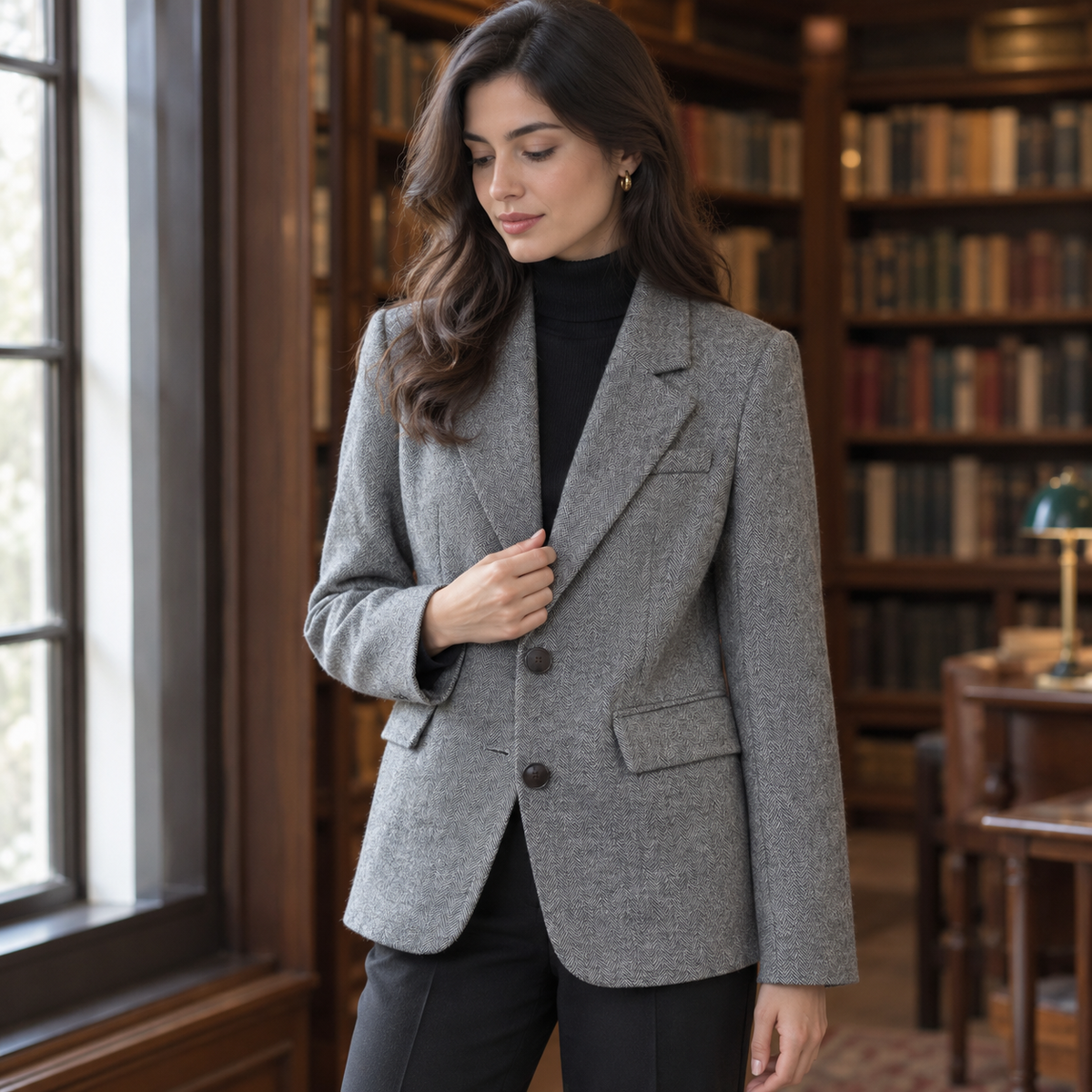 Americana gris de espiga para mujer