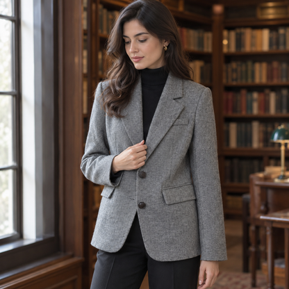 Americana gris de espiga para mujer