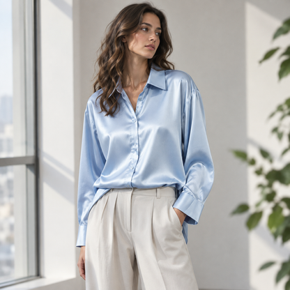 Camisa de Satén color Azul