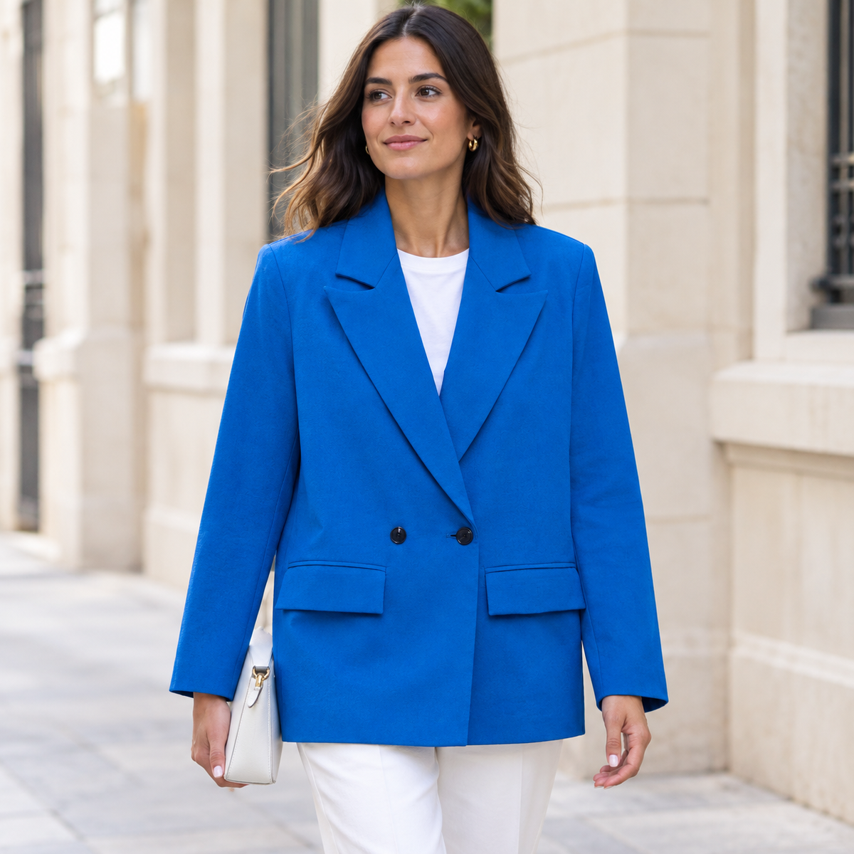 Blazer Cruzado Oversize para Mujer – Azul Eléctrico