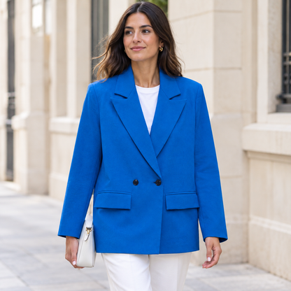 Blazer Cruzado Oversize para Mujer – Azul Eléctrico