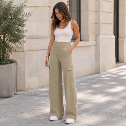 Pantalón cargo kaki ancho bolsillos