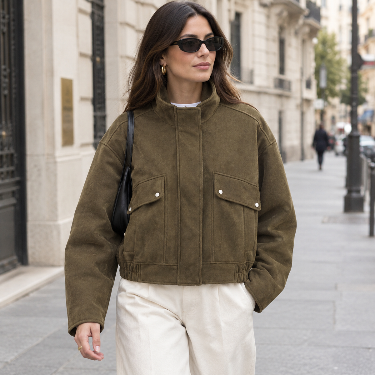 Cazadora de antelina mujer verde oliva