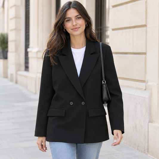 Blazer Cruzado Oversize para Mujer – Negro