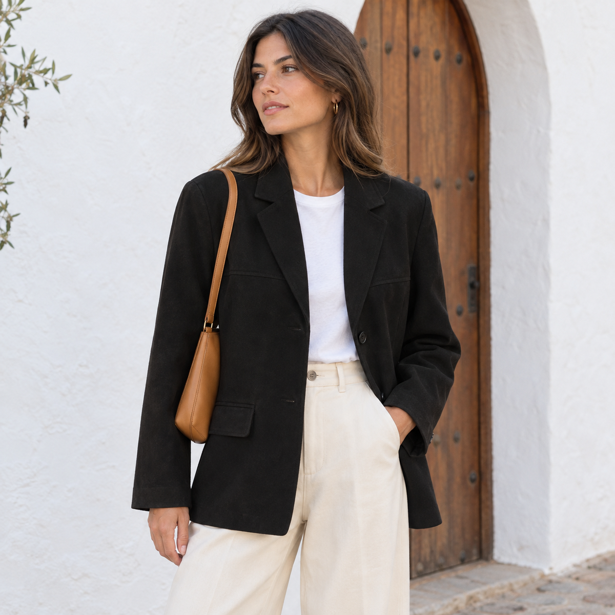 Blazer efecto ante negro para mujer