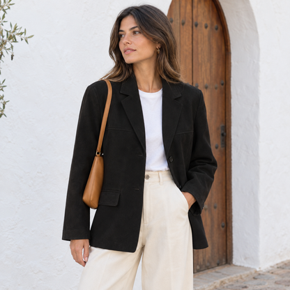 Blazer efecto ante negro para mujer