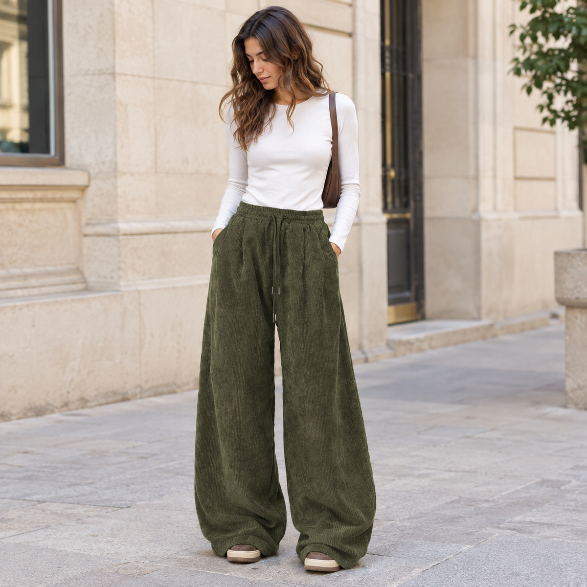 Pantalón cargo de pana ancho cordón - Verde militar
