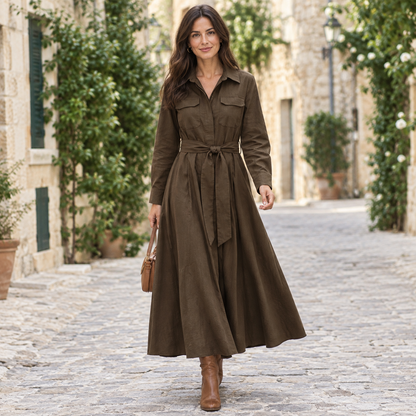 Vestido camisero mujer marrón
