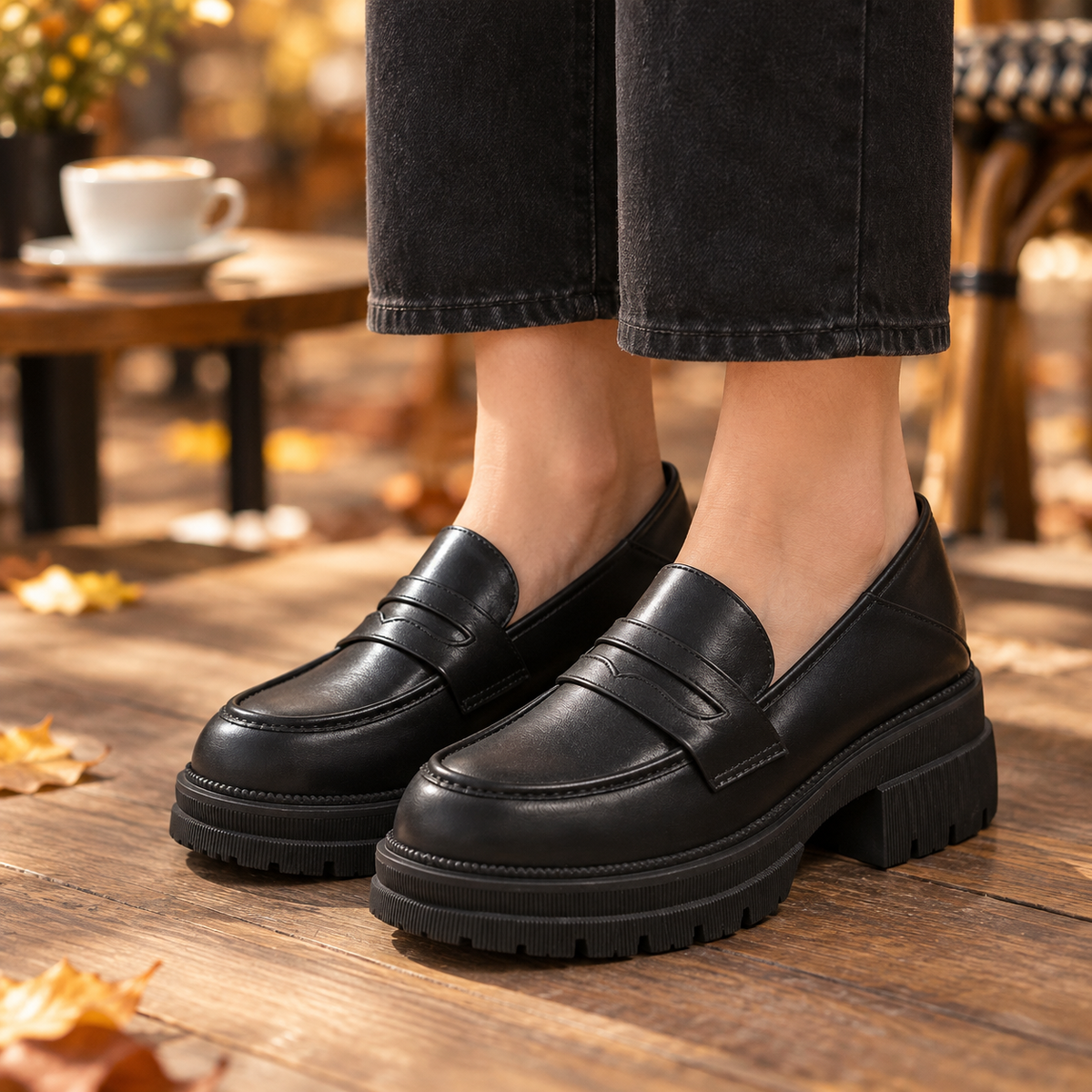 Mocasines con Plataforma Negro - lifestyle terraza