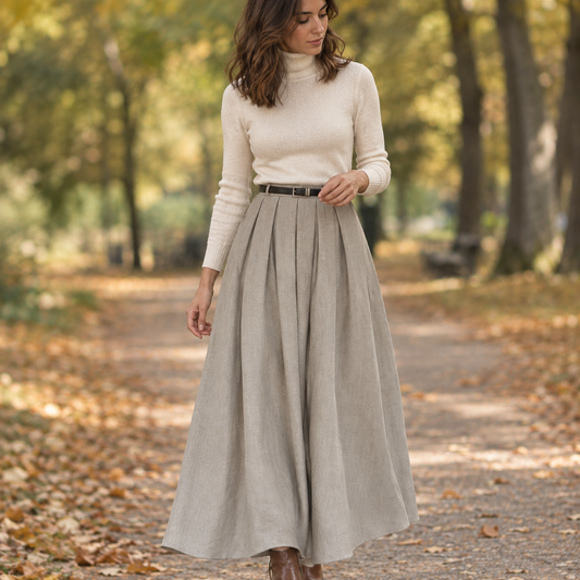 Falda Midi Plisada Coreana Caqui claro