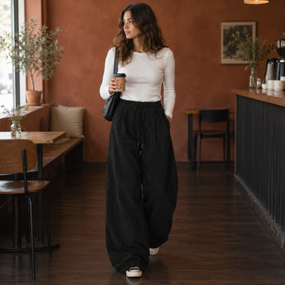 Pantalón cargo de pana ancho cordón - Negro