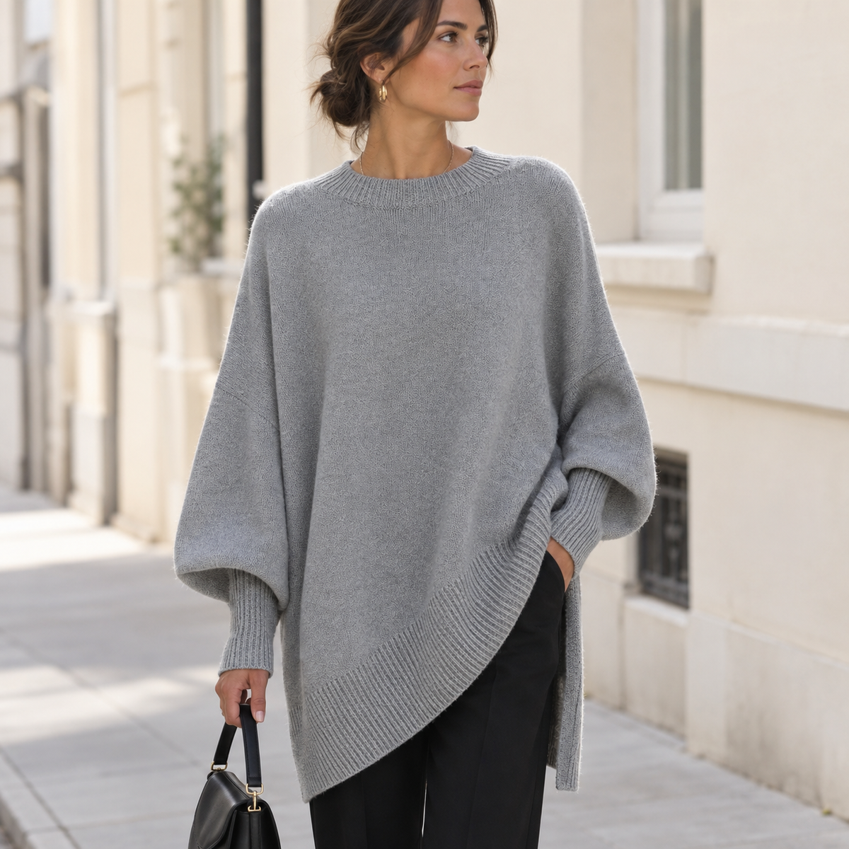 Jersey Oversize Largo para Mujer – Gris