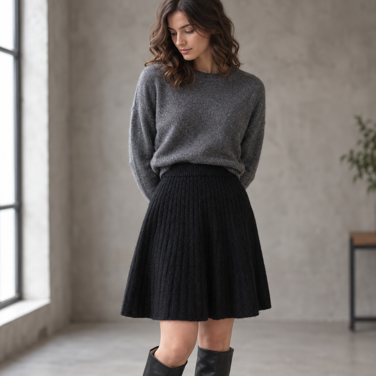 Falda Plisada de Punto Negro