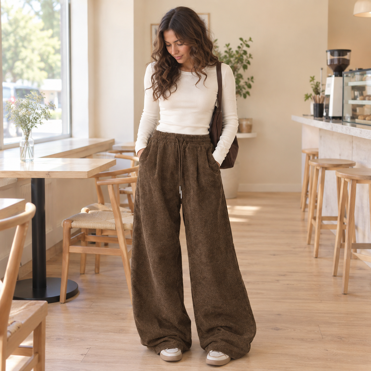 Pantalón cargo de pana ancho cordón - Marrón oscuro