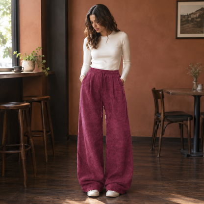 Pantalón cargo de pana ancho cordón - Burdeos