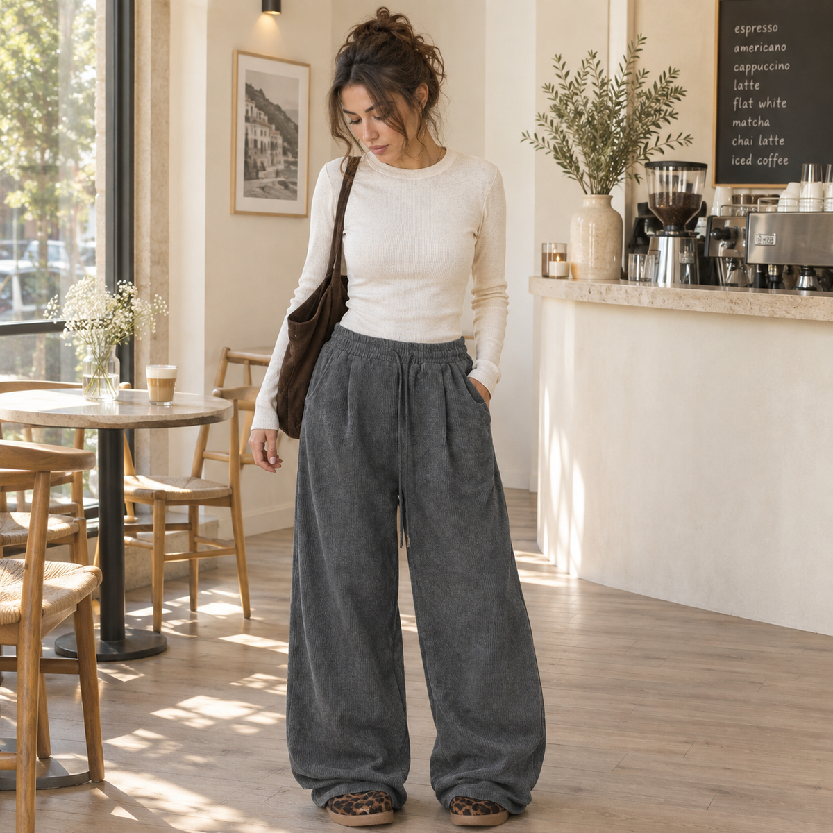 Pantalón cargo de pana ancho cordón - Gris oscuro