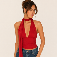 Top halter anudado rojo Carlota Maré - catálogo