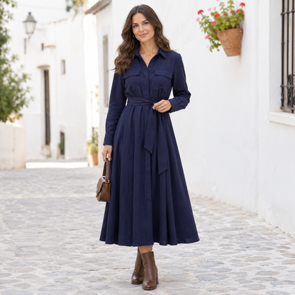 Vestido camisero mujer azul marino