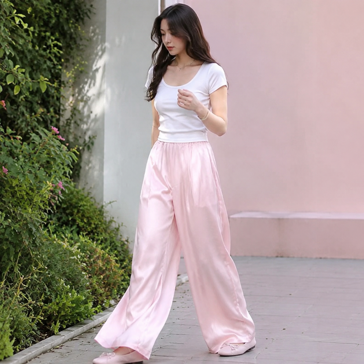 Pantalón satinado rosa