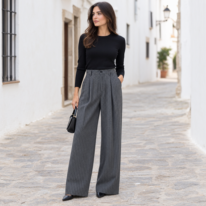 Pantalón de Pinzas Ancho para Mujer – Gris Raya Diplomática