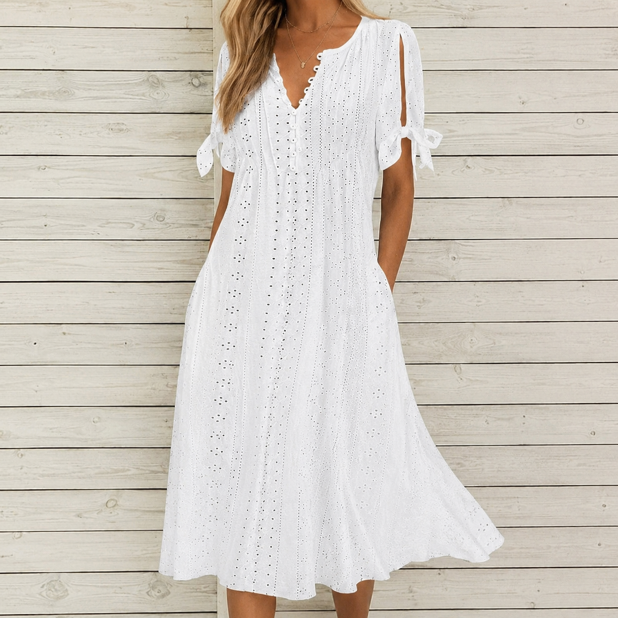 Vestido midi boho blanco escote en pico Carlota Maré - segunda pose