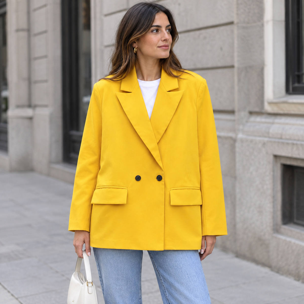 Blazer Cruzado Oversize para Mujer – Amarillo