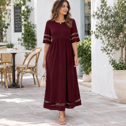 Vestido Largo de Media Manga para Mujer – Burdeos