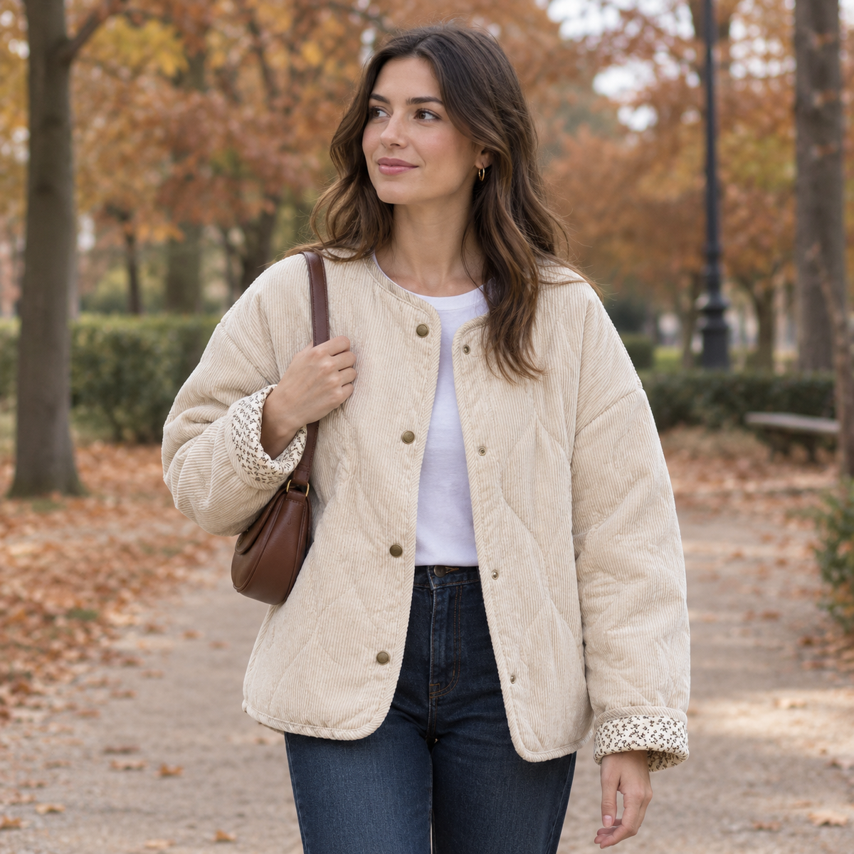 Chaqueta acolchada beige para mujer