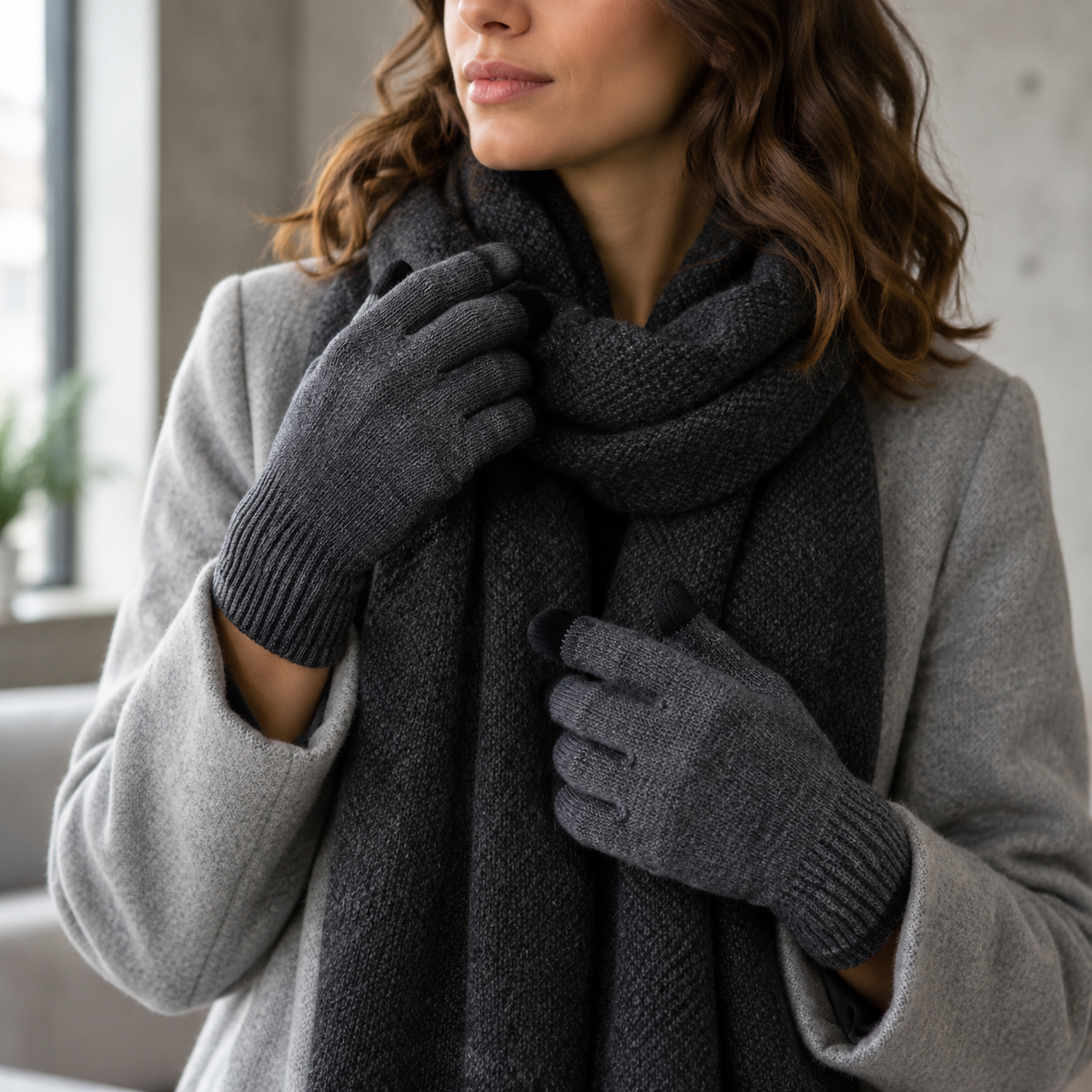 Guantes de Lana Merina Gris oscuro