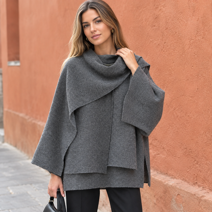 Poncho de punto mujer gris