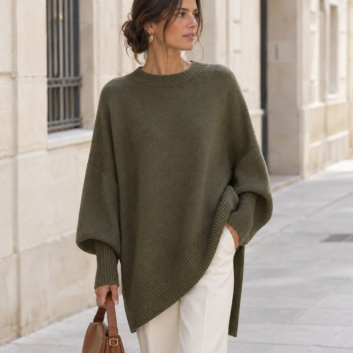 Jersey Oversize Largo para Mujer – Verde Oliva
