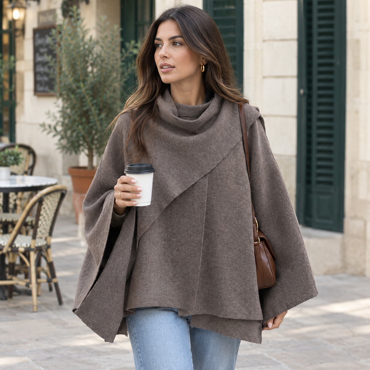 Poncho de punto mujer topo
