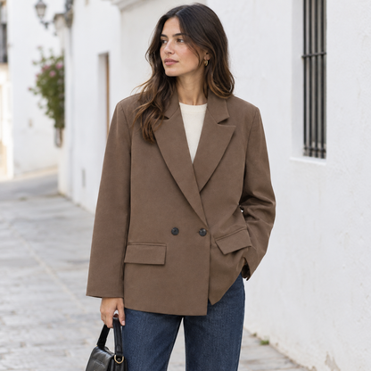 Blazer Cruzado Oversize para Mujer – Marrón