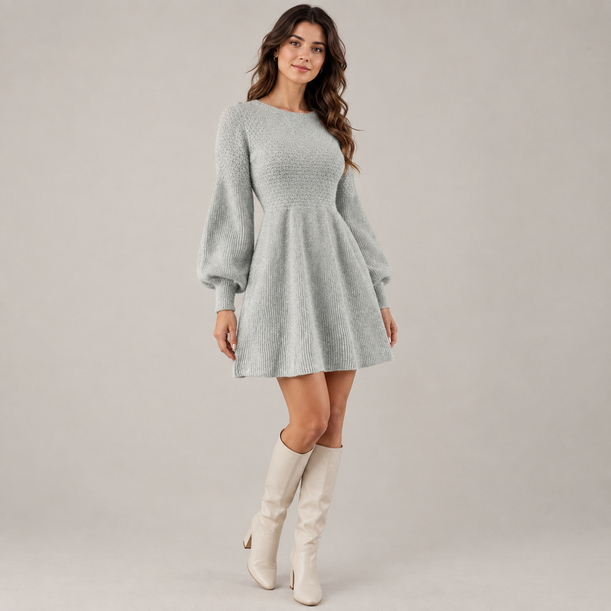 Vestido de Punto Línea A gris - vista frontal