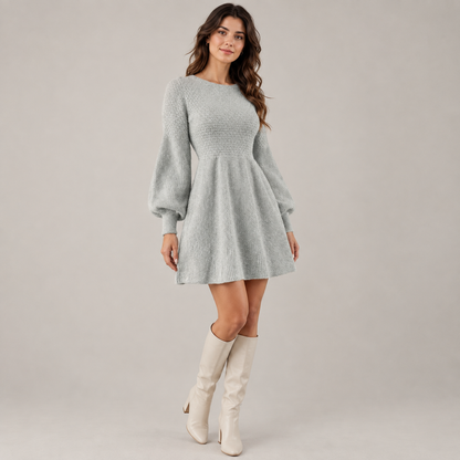 Vestido de Punto Línea A gris - vista frontal