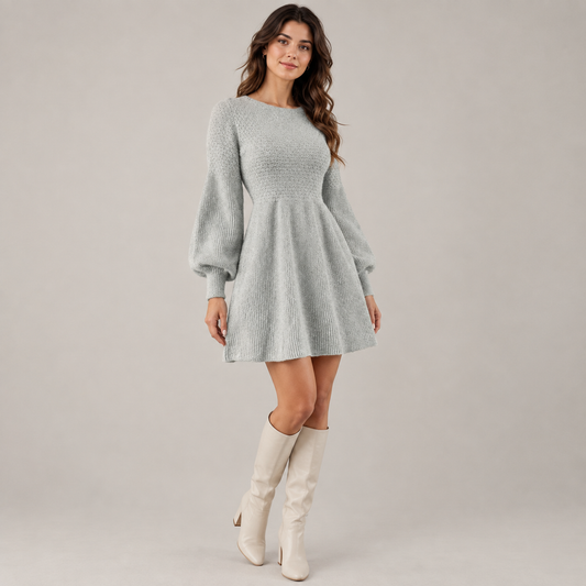 Vestido de Punto Línea A gris - vista frontal