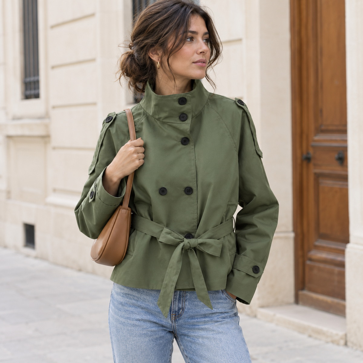Gabardina Corta para Mujer – Verde Kaki