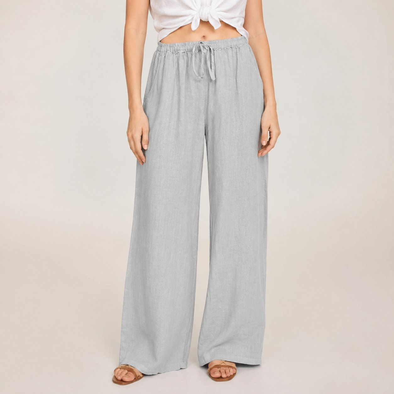 Pantalón de lino ancho gris claro Carlota Maré