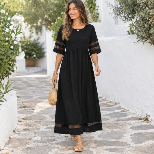 Vestido Largo de Media Manga para Mujer – Negro