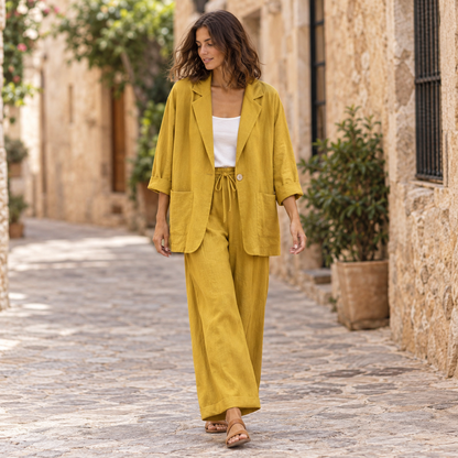 Conjunto Blazer y Pantalón de Lino Amarillo