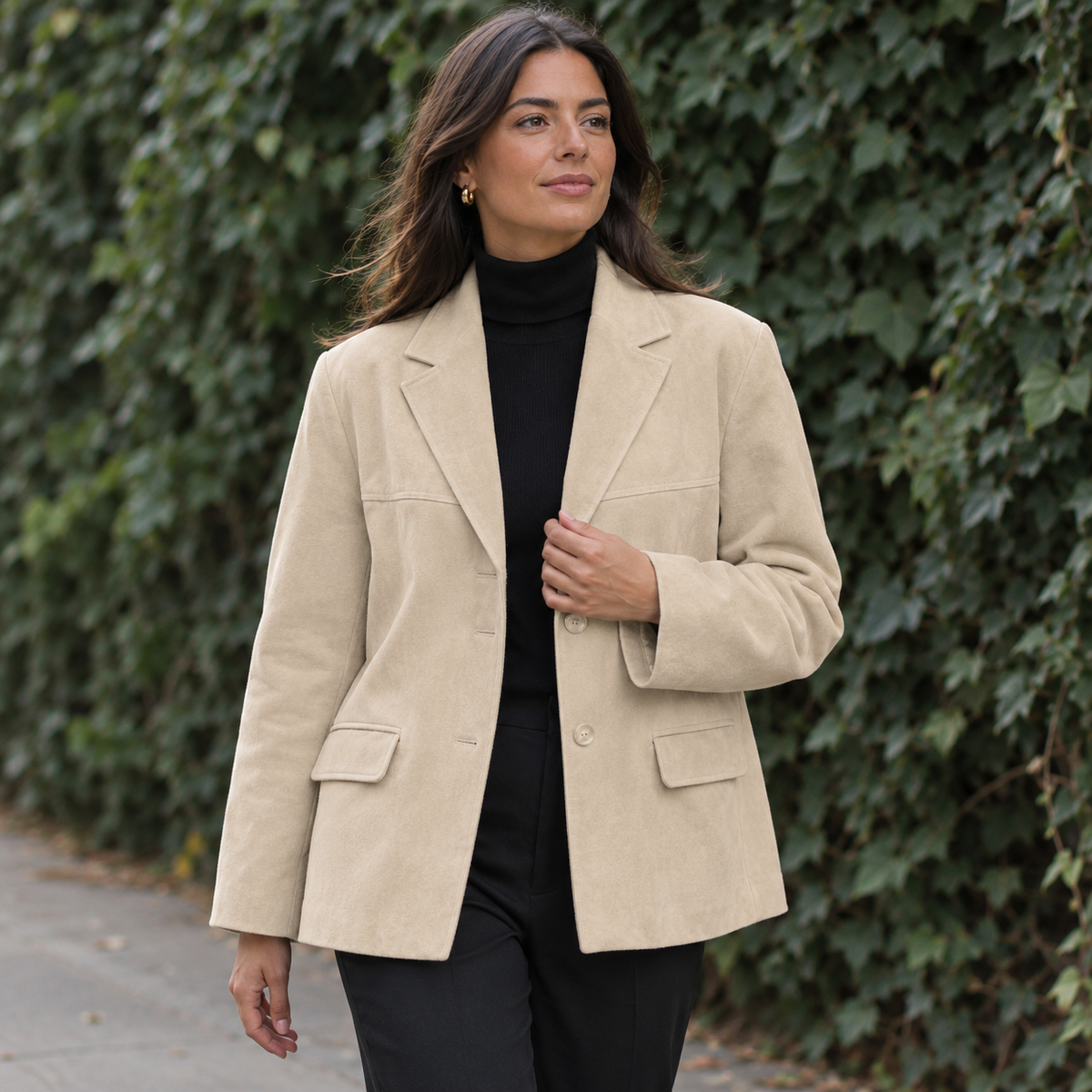 Blazer efecto ante caqui para mujer