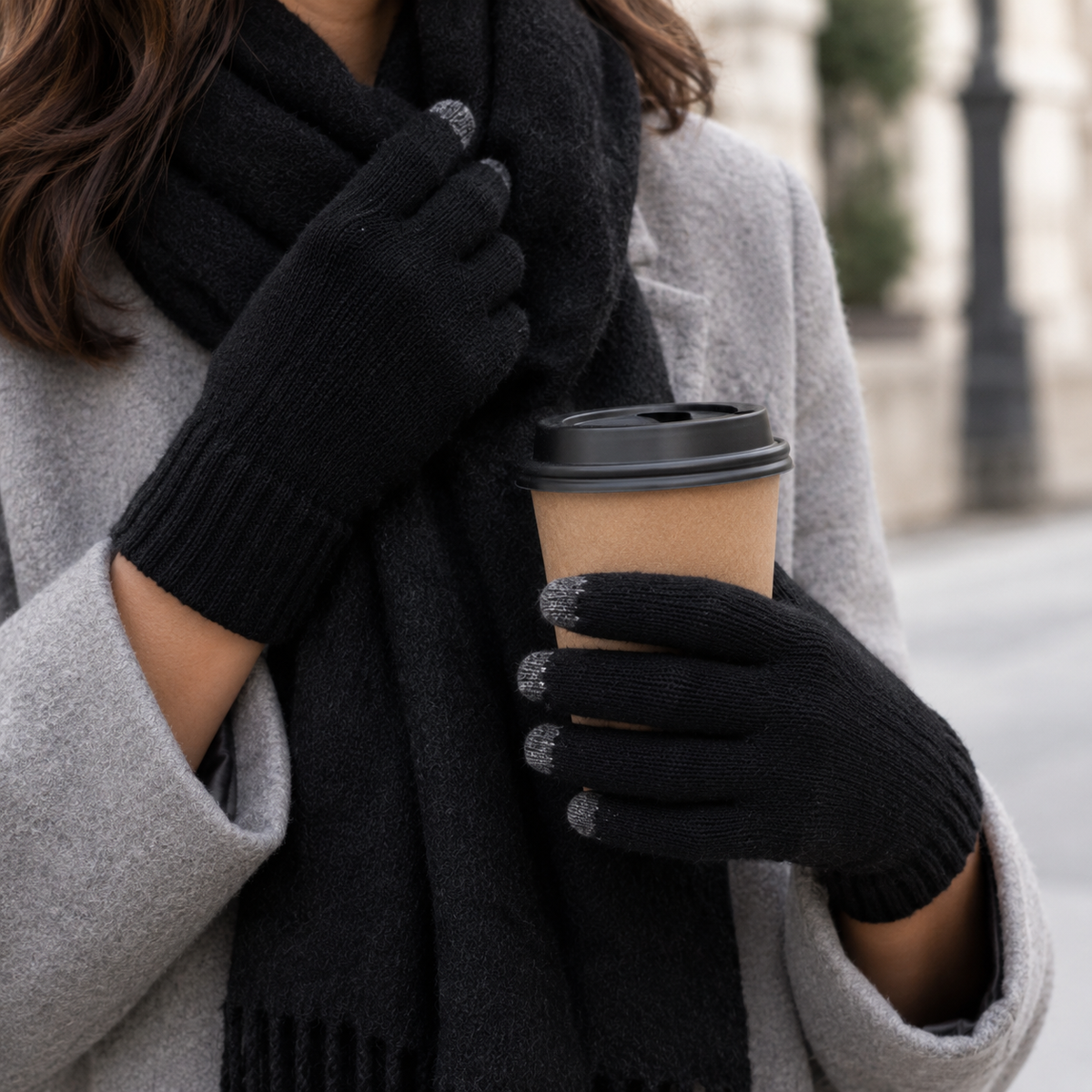 Guantes de lana merina Negro, secundaria lifestyle plano de manos